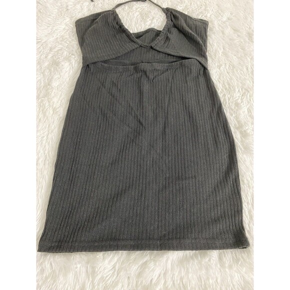Wdirara Women's Bodycon Mini Dress Ribbed Knit Size M Black Strapless Cut Out - Picture 5 of 10